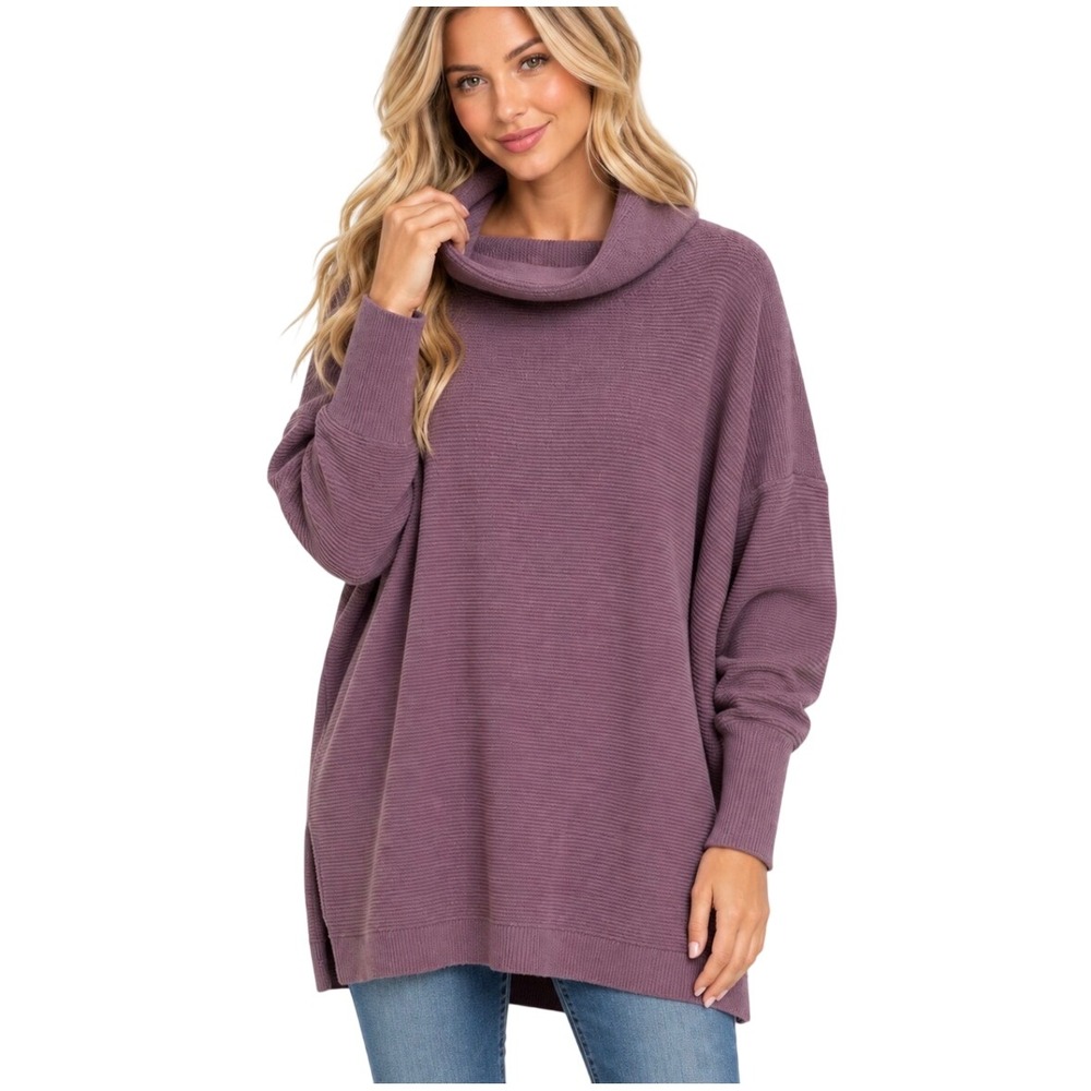 Free People Ottoman Slouchy Tunic Sweater Purple Medium OB411171